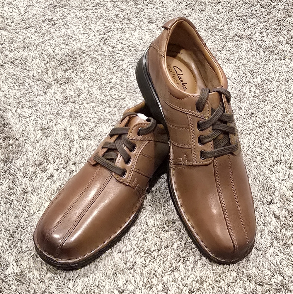 Clark's Men's Leather Derby Dress Shoes Brown Size 9M Ultimate Comfort (READ)